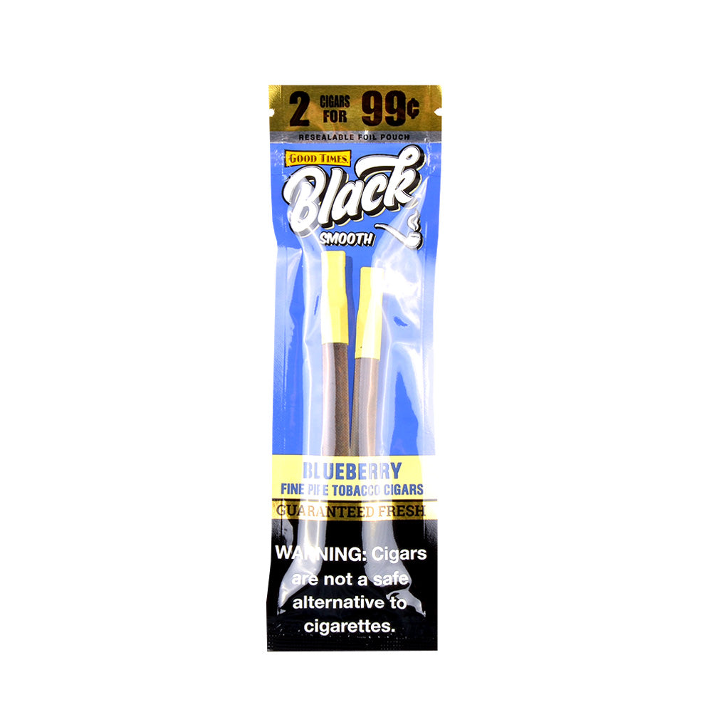 Good Times Black & Smooth Tipped Cigarillos 2/99 Cents 15 Pouches of 2 Blueberry