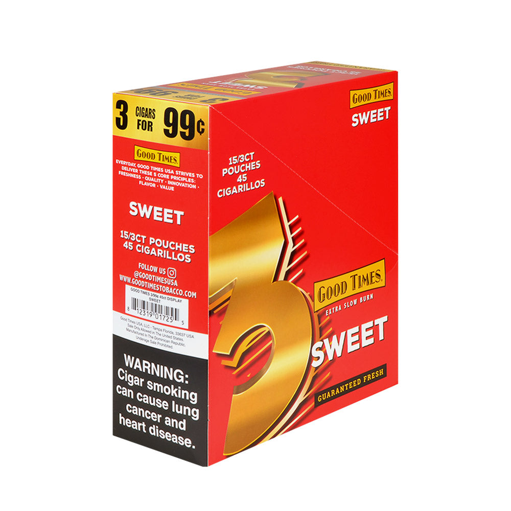 Good Times Cigarillos Sweet 3 for 99 Cents Pre Priced 15 Packs of 3