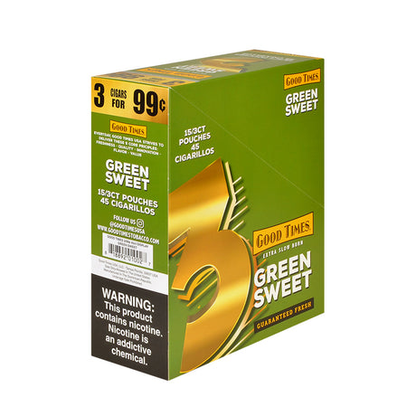 Good Times Cigarillos Green Sweet 3 for 99 Cents Pre Priced 15 Packs of 3