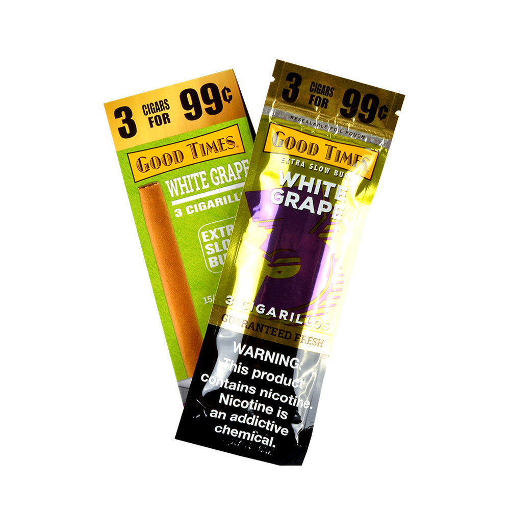 Good Times Cigarillos White Grape 3 for 99 Cents Pre Priced 15 Packs of 3