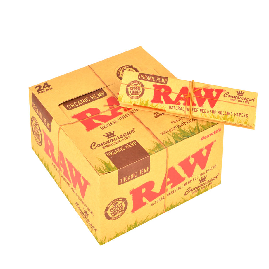  RAW Organic King Size Cigarette Papers Combo Includes: 2 Packs  Of RAW Organic King Size Slim Papers, 3 Boxes RAW Pre Rolled Tips, RAW  110MM Cigarette Machine and ARC Cigarette Saver 