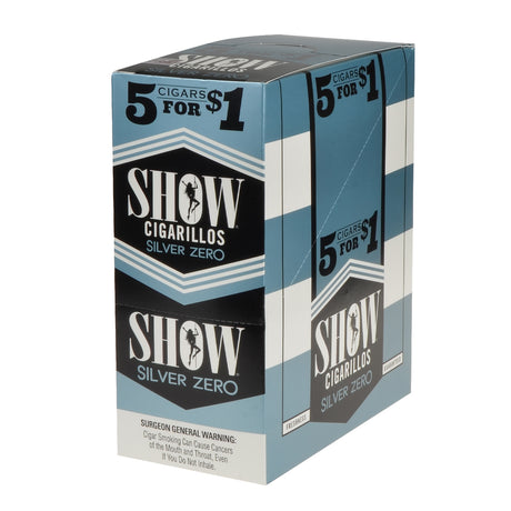 Show Cigarillos Silver Zero Pre Priced 15 Pouches of 5 1