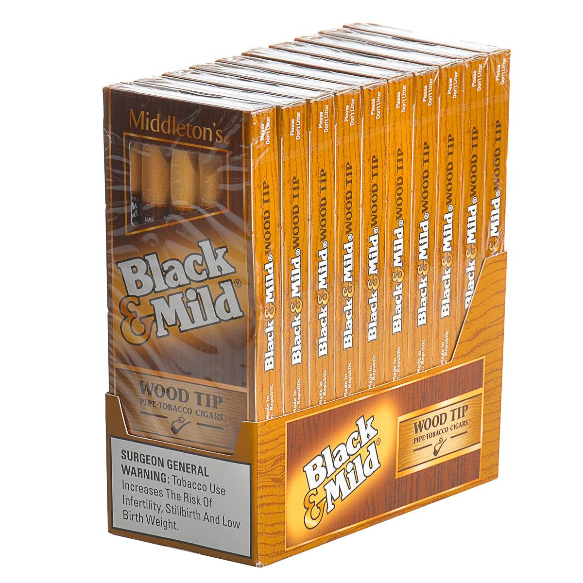 Middleton's Black & Mild Wood Tip Cigars 10 Packs of 5 1